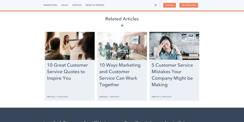 Hubspot page with related articles