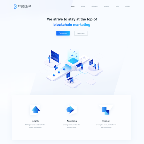 Isometric landing page showing flow of information