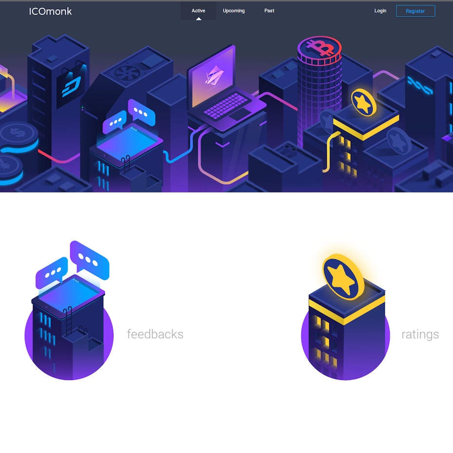 Visual representation of an isometric town that's run with digital currency