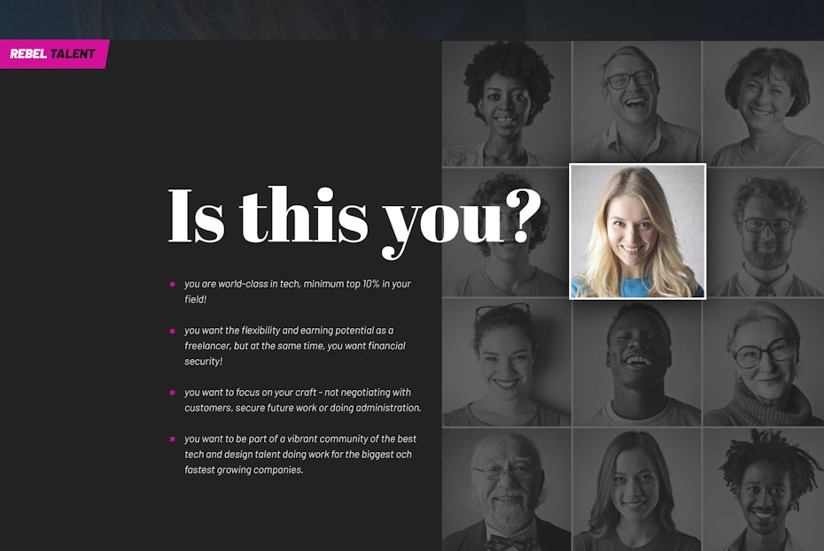 Rebel Talent web page design