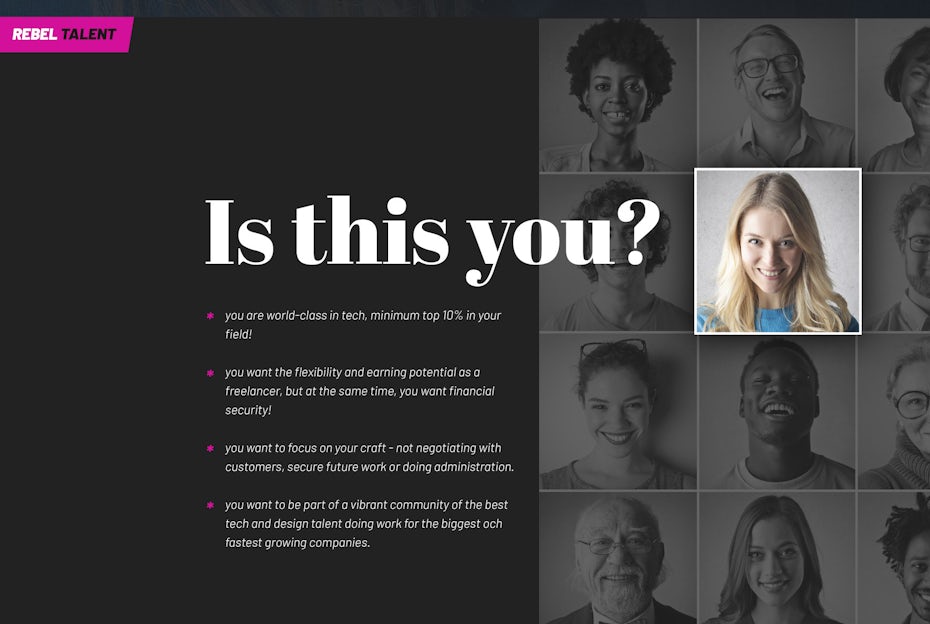 Rebel Talent web page design