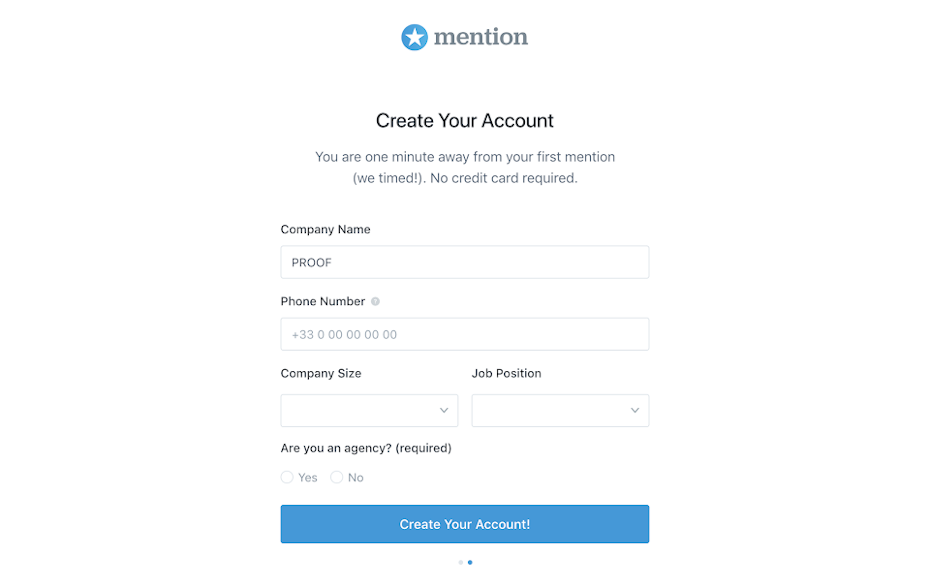 Mention account creation