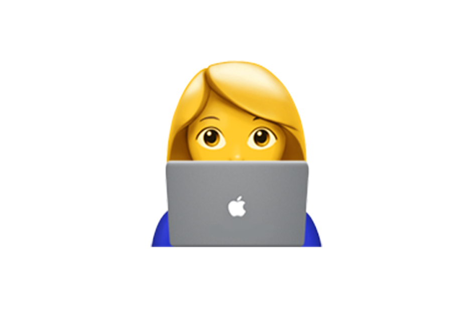 使用Macbook表情符号的女人