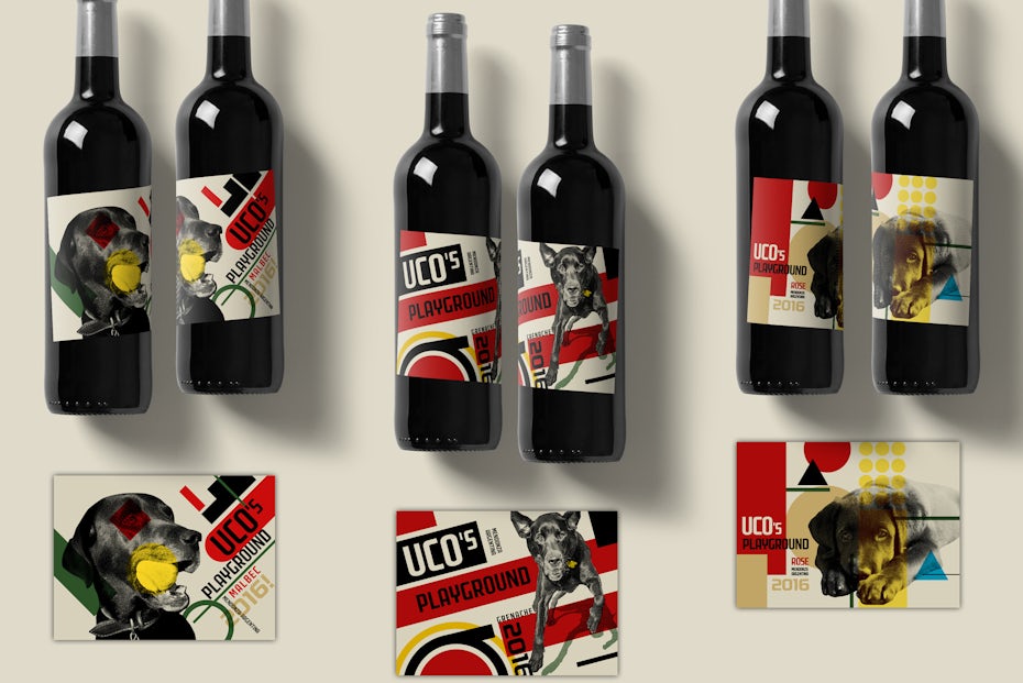 Product packaging with Bauhaus design for Uco’s Playground Wine