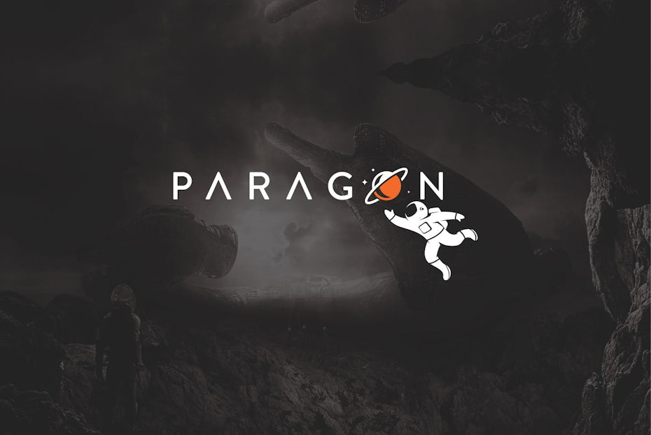 Un logotipo futurista con un astronauta.