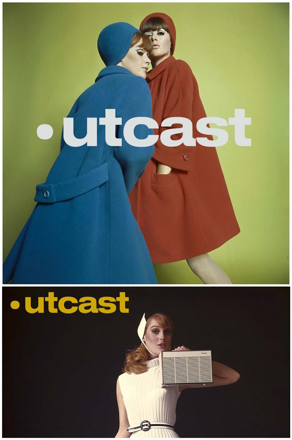 1960s style logo and models outfitted in same style