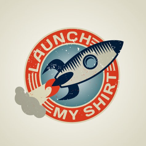 A retro-futuristic logo of a rocket