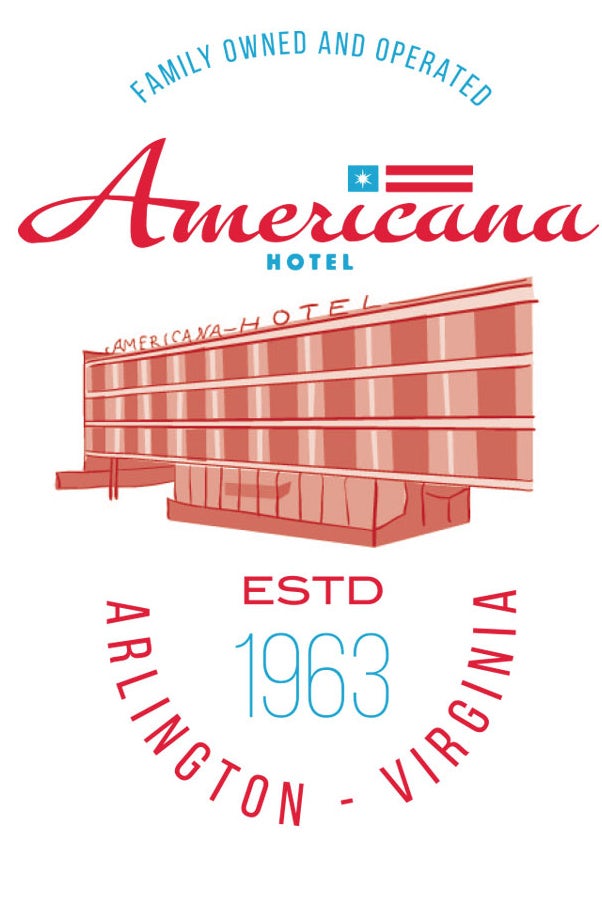 Americana Hotel Illustrated T-shirt design