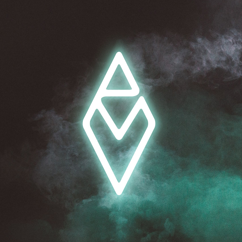 Un logotipo futurista de neón.