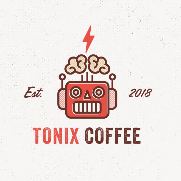 Un logo retro-futurista de un robot.