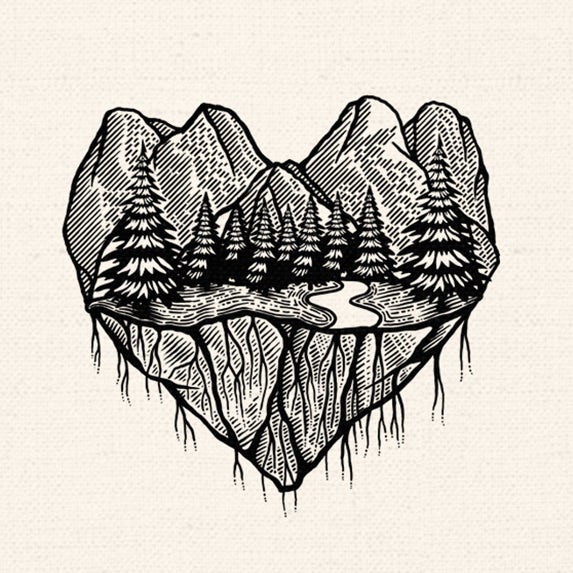 heart made of mountains and forest