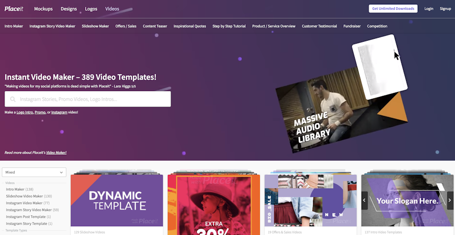 Placeit is another tool that allows you to upload your footage into a template, and quickly turn it into something shareable