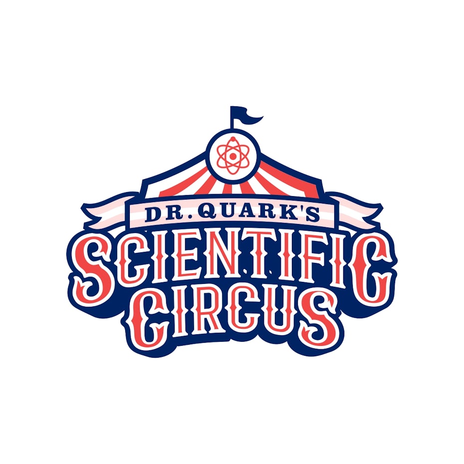 image of an old-fashioned circus tent with the text “dr. quark’s scientific circus”
