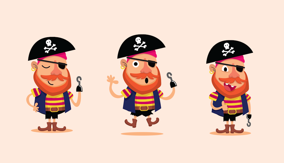 A pirate character with a hook for a hand