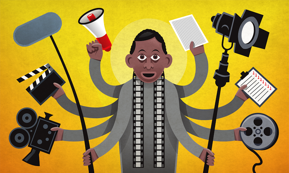 illustration of filmmaker with video production tools