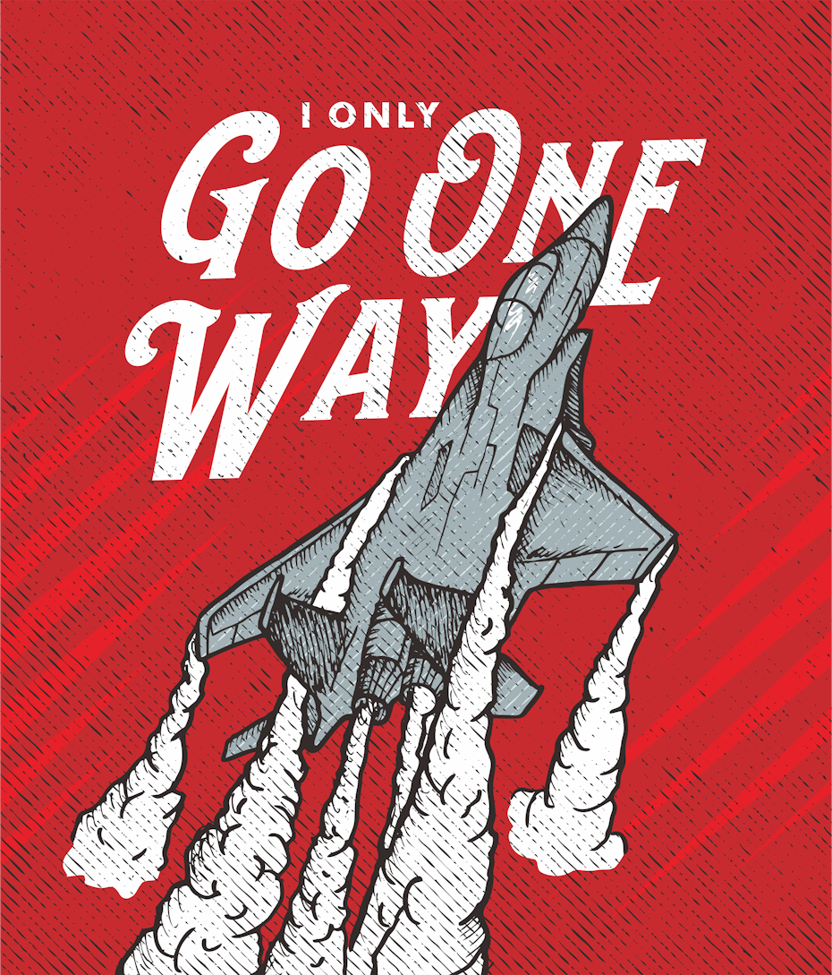 A motivational illustration poster showing a jet blasting off