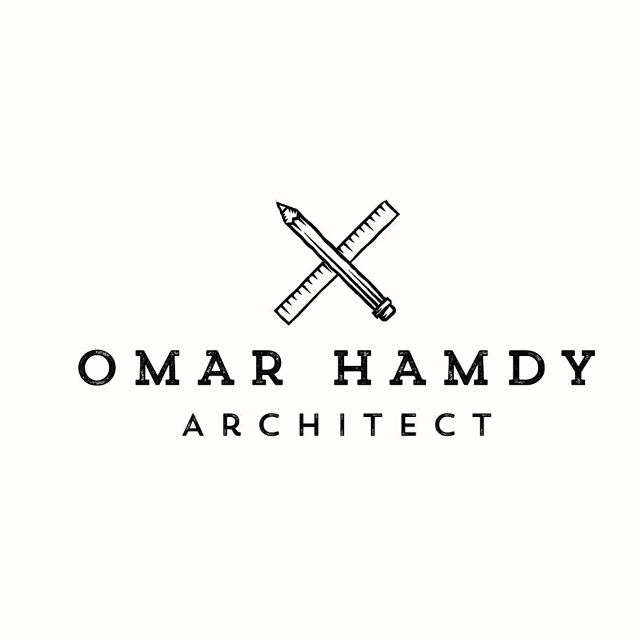 a pencil and a ruler crossed over each other with the text “Omar Hamdy Architect”