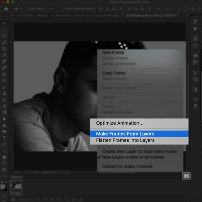 go back to frame view photoshop timeline