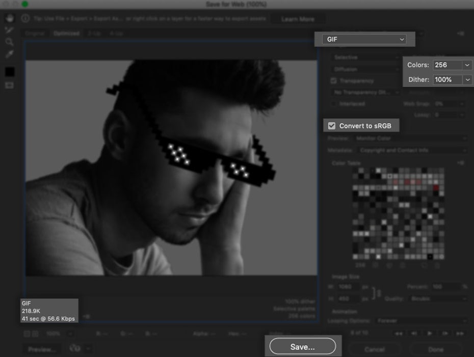 How to export a GIF from Adobe Photoshop - imagy