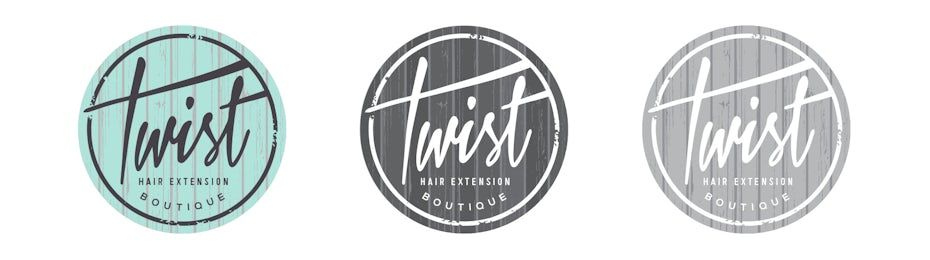 three color options for a hand lettered round salon logo