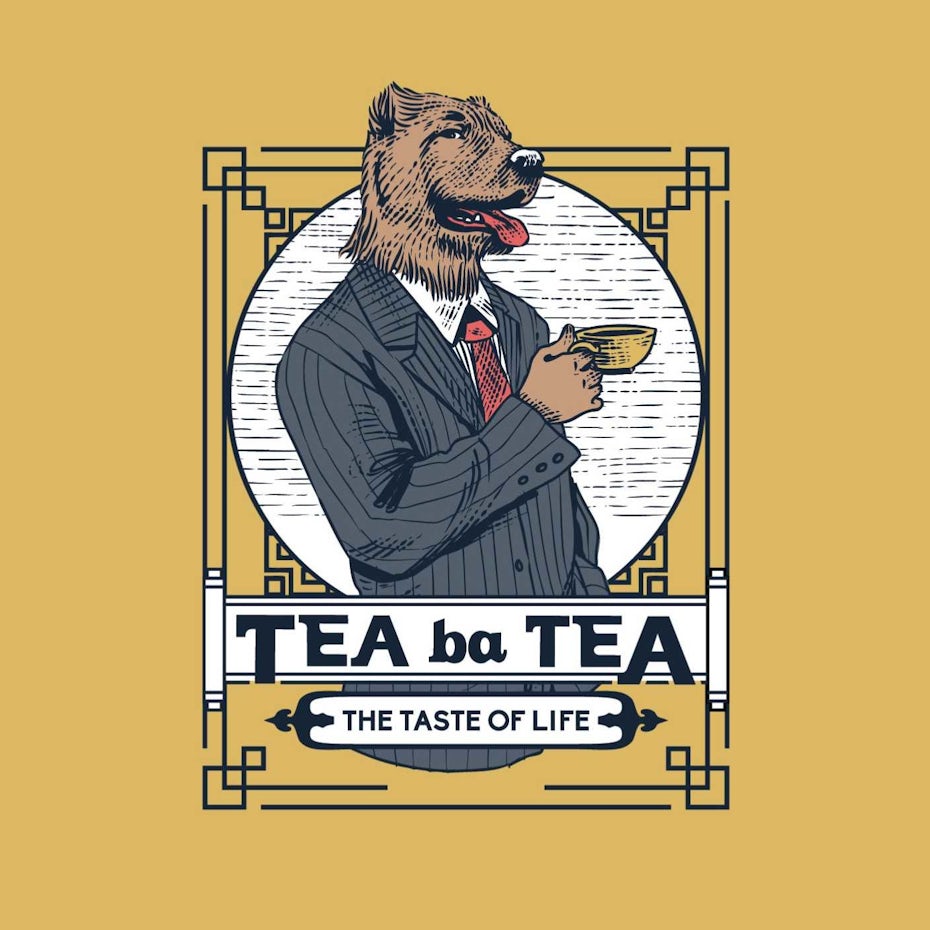 dog drinking tea logo