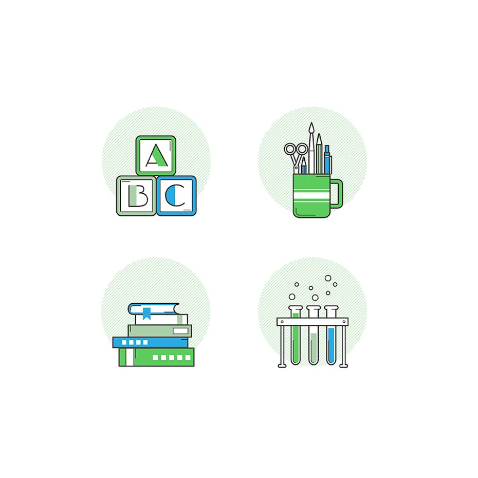 Flat design icon set of school supplies