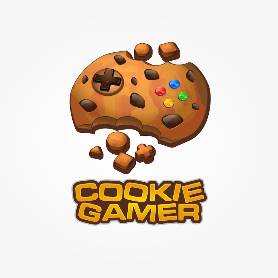 A quirky and playful logo using a cookie for a game-pad