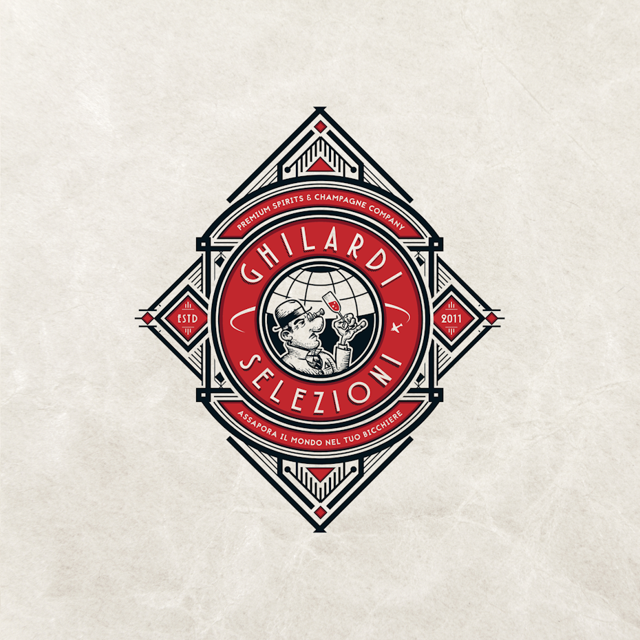 complex geometric red and black diamond-shaped logo