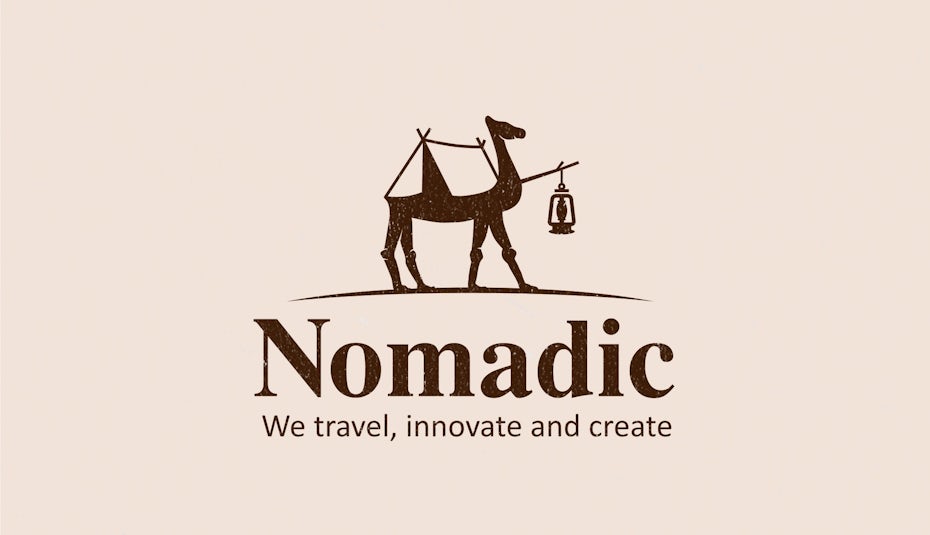 silhouette of a camel with a tent on its back and a lantern ahead of it