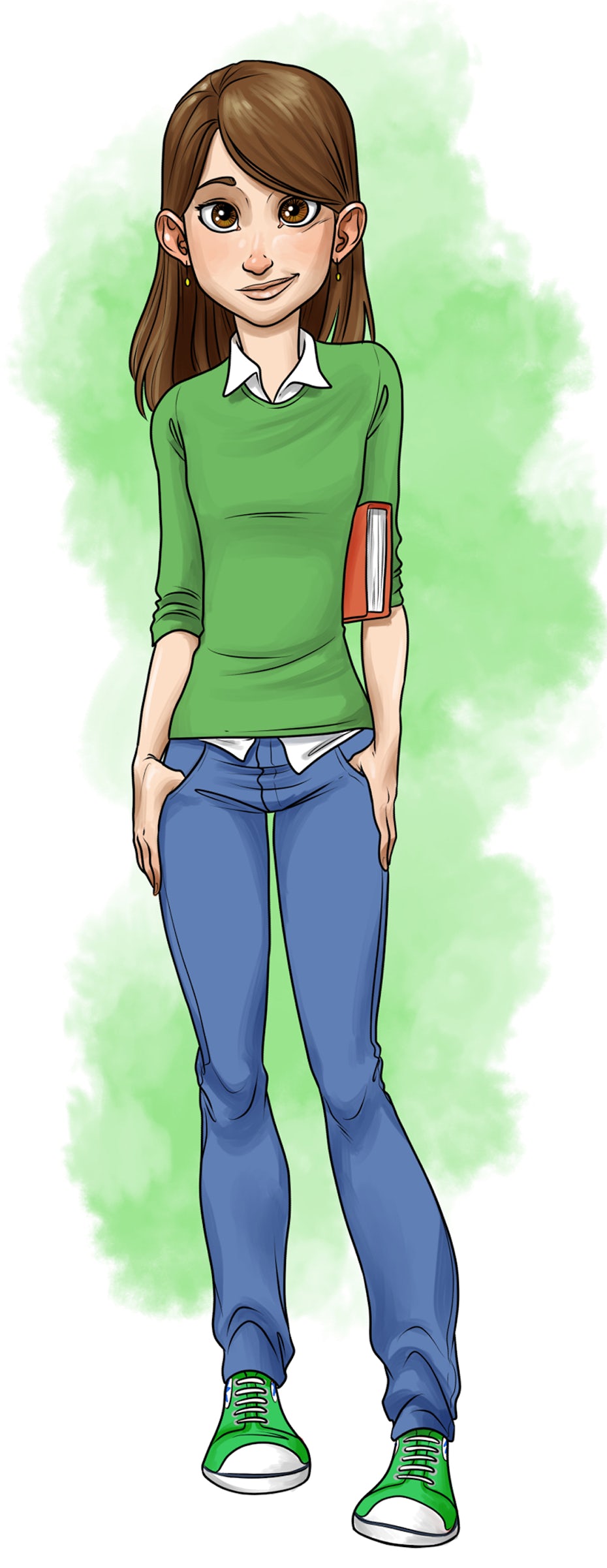 Character illustration design of a student with a book