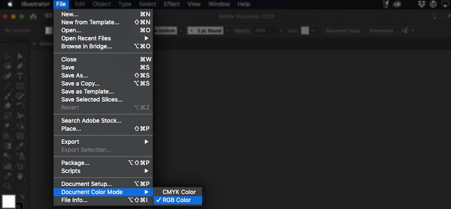 Screenshot showing how to check the color mode In Illustrator