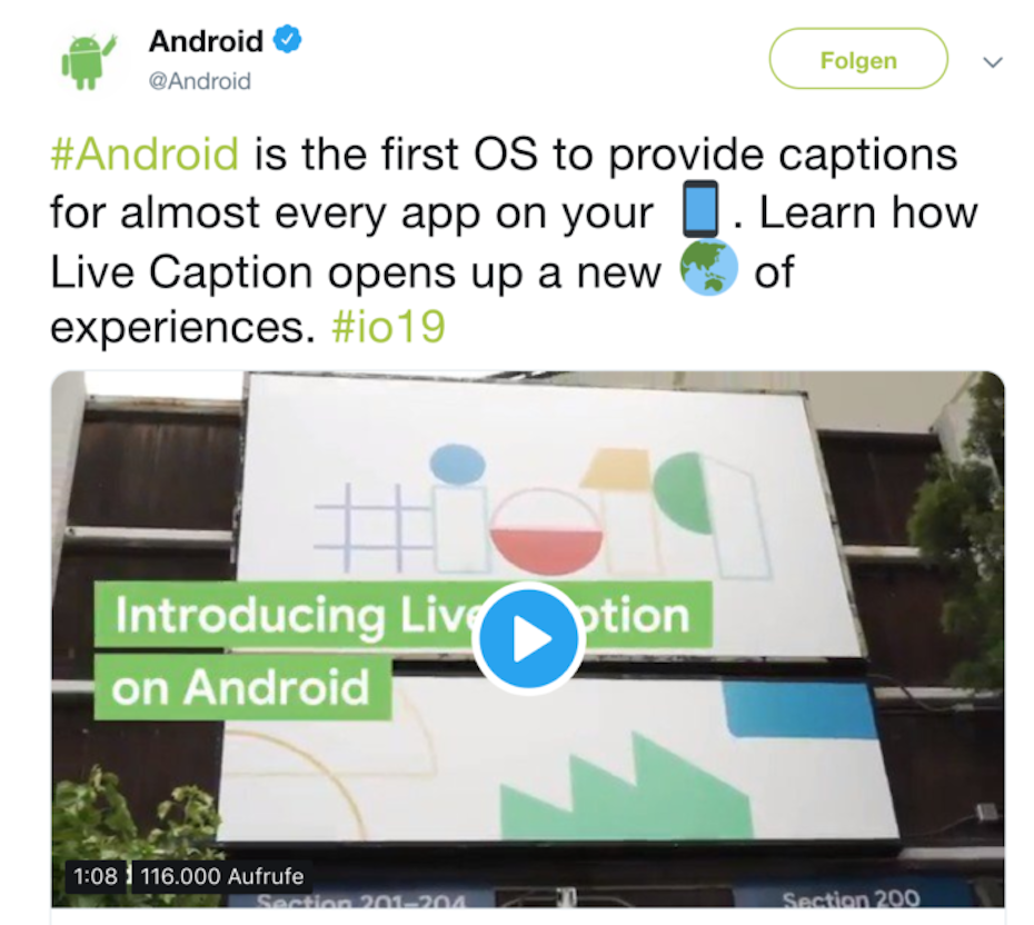screenshot of android video posted on twitter