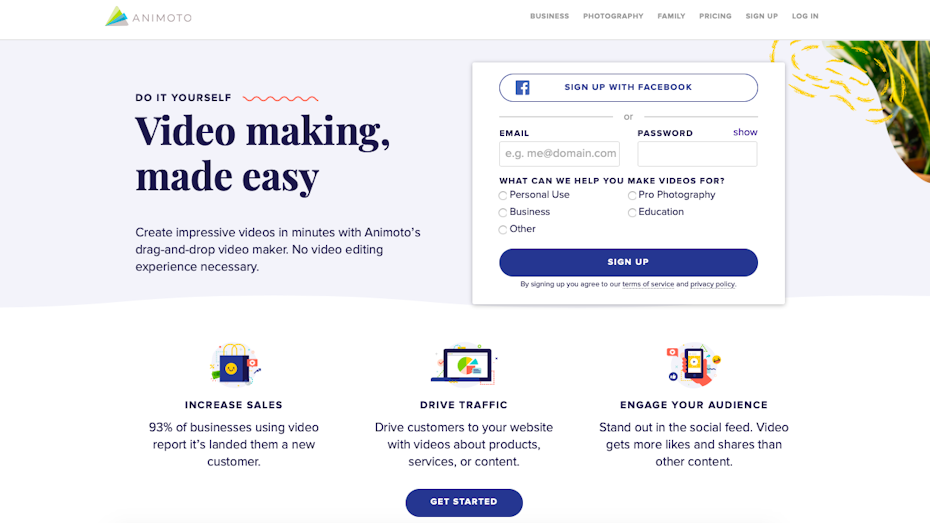 animoto homepage video slideshow
