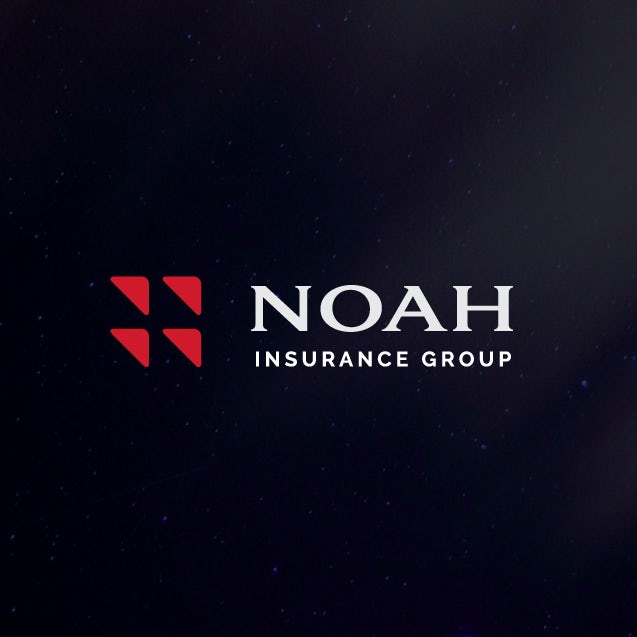 four red triangles arranged in a square beside the name “Noah Insurance Group”