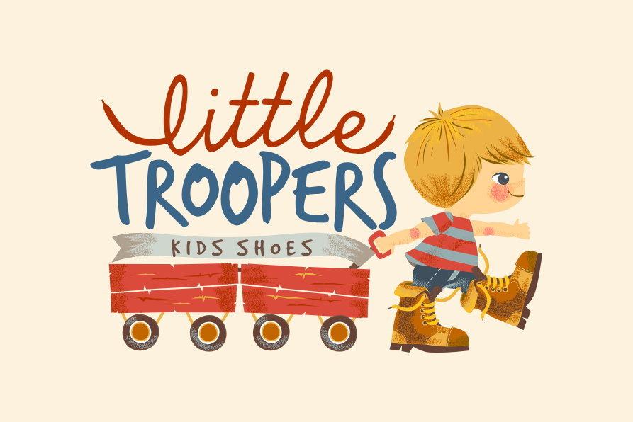 child wearing boots pulling toy cart logo
