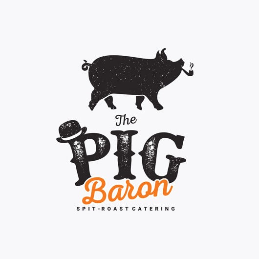 vintage catering logo with pig illustration