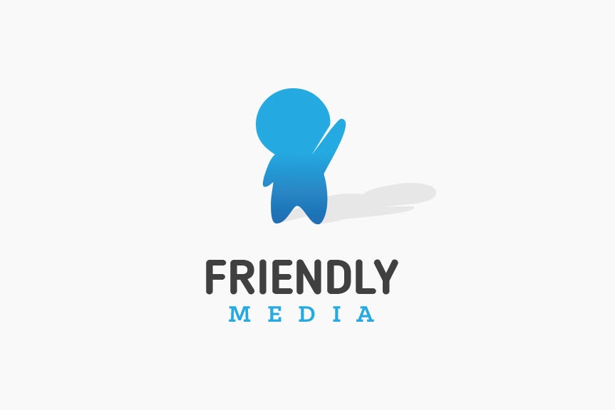 consulting logo with faceless figure in a blue gradient, waving at the viewer