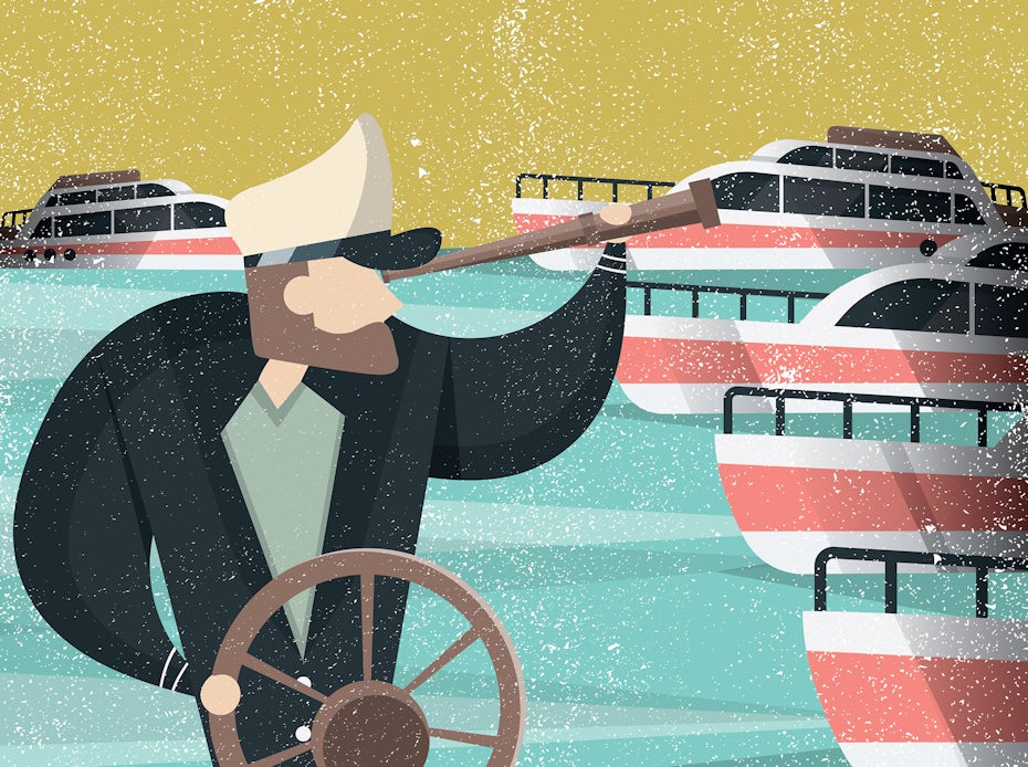 An illustration of a captain with a telescope