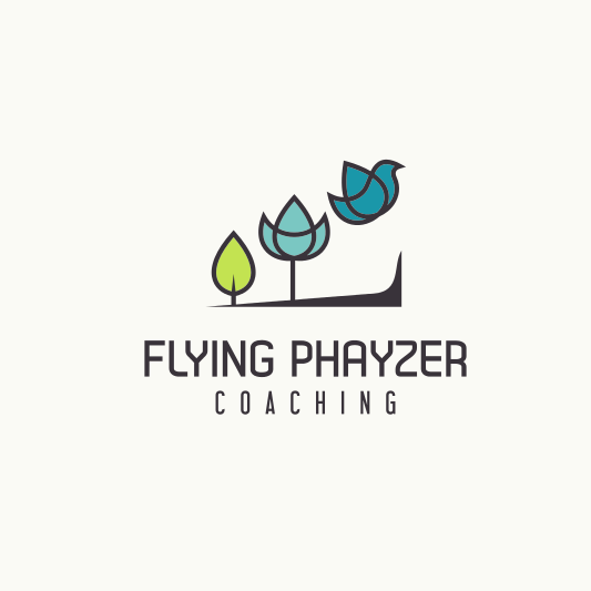 consulting logo with geometric images of a sprout, a tree and a bird aligned left to right