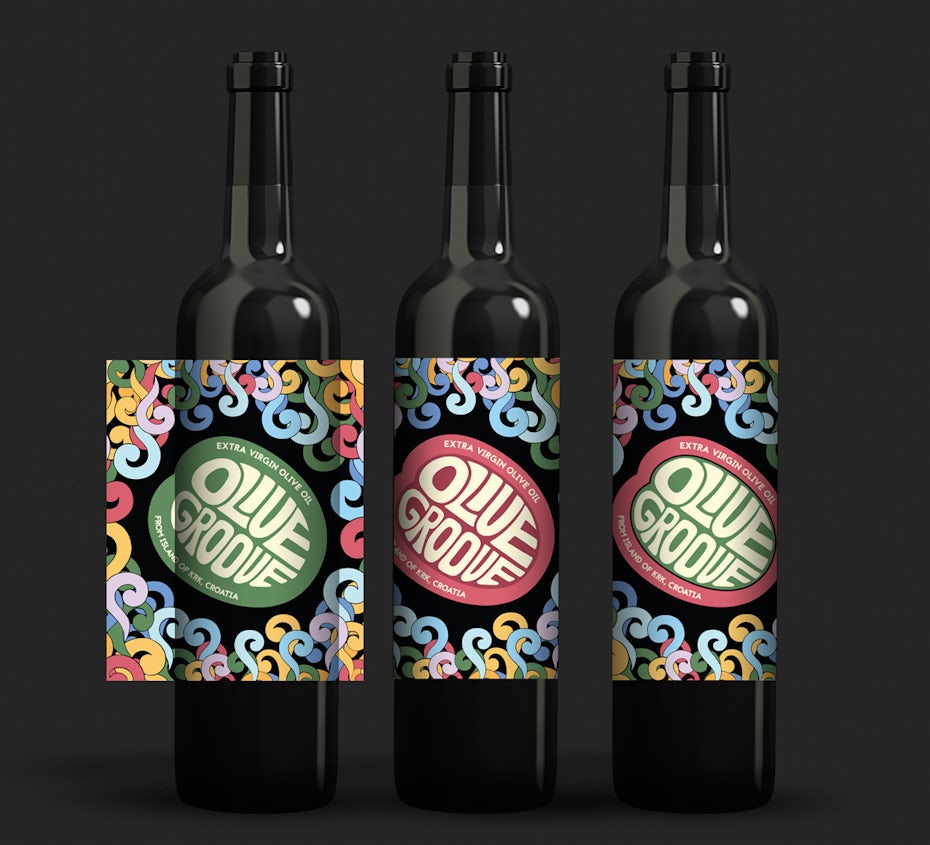 Rainbow label design for olive oil