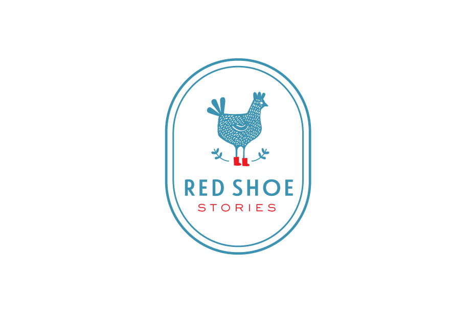 rooster wearing red shoes logo