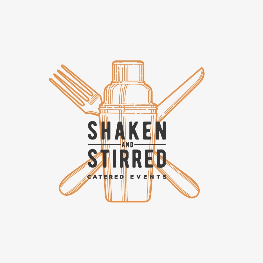 catering logo with classic illustration of shaker and cutlery