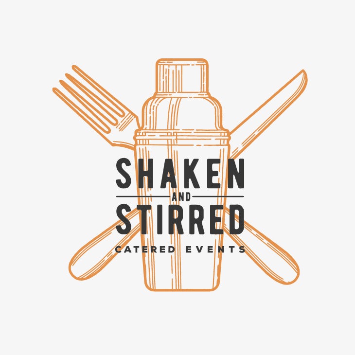 catering logo with classic illustration of shaker and cutlery