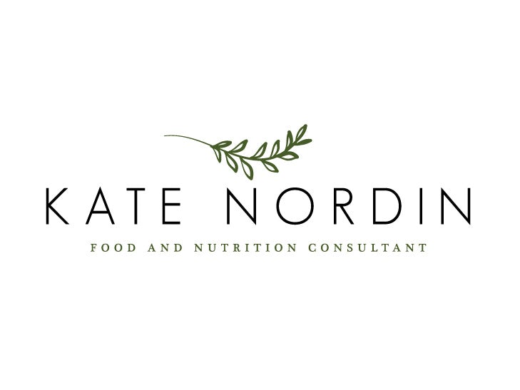 Simple consulting logo of the name “Kate Nordin” beneath a vine with multiple leaves