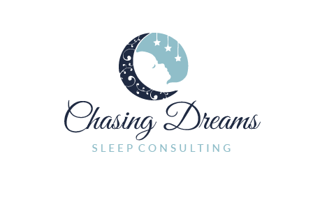 round logo showing a half moon beside a sleeping baby under suspended stars