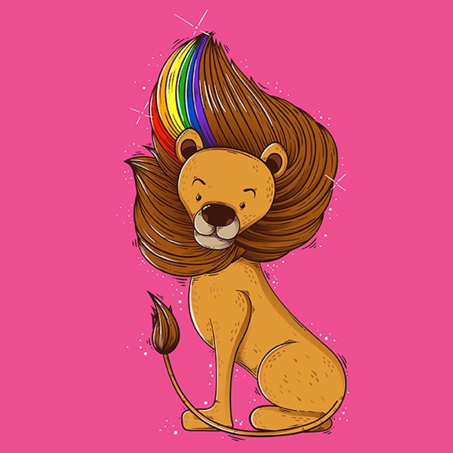 Lion illustration with a rainbow in its mane