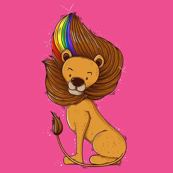 Lion illustration with a rainbow in its mane