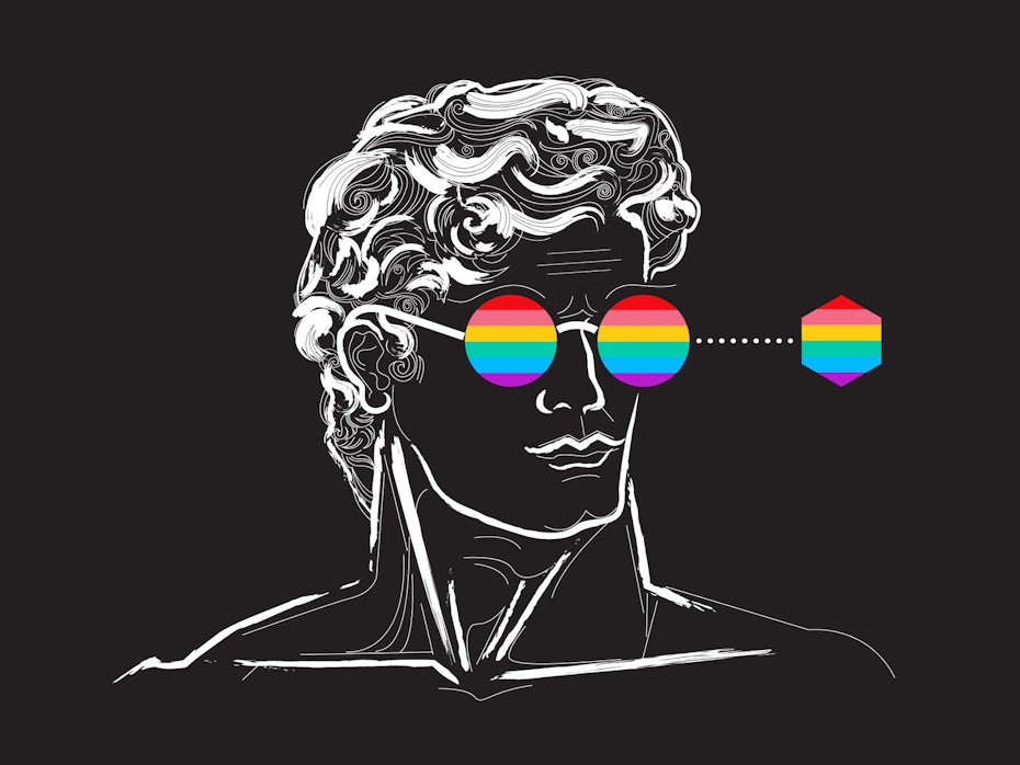 Ilustración de la estatua de David con los colores del arco iris