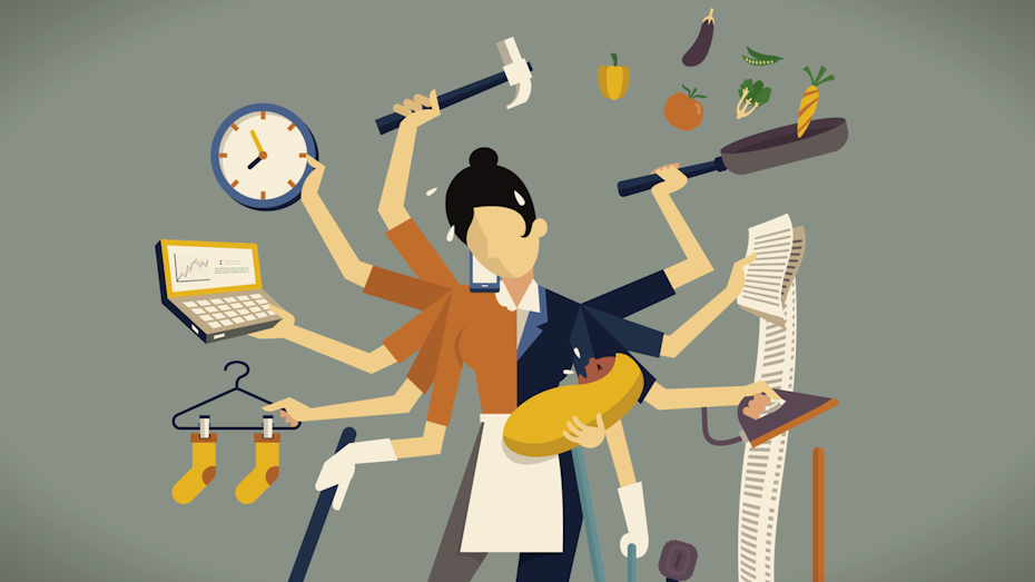 Illustration of mother working