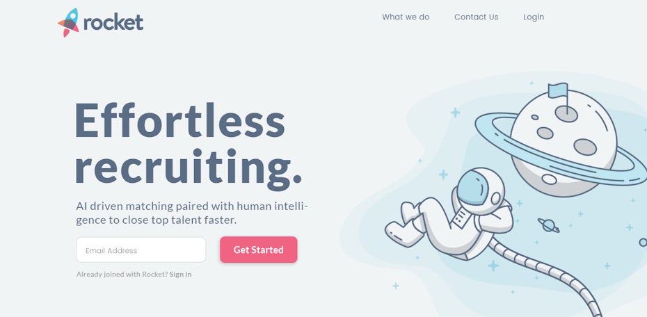 An illustrated landing page header design for a recruiting